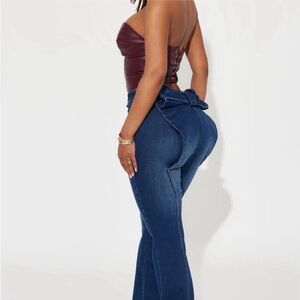 Fashion Nova Brianca Bow Dark Blue Flare Jeans